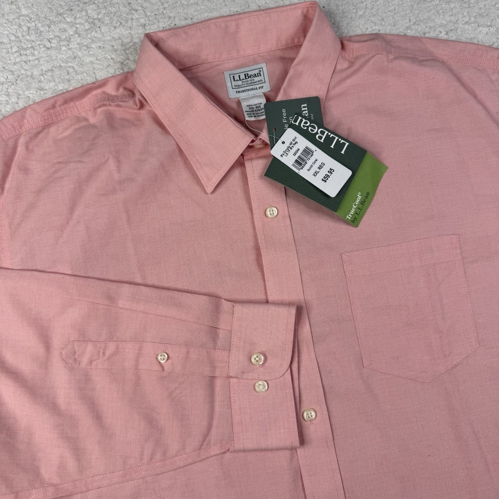 LL Bean Button Down Shirt Mens XXL Coral Pink Wrinkle Free Traditional Fit NWT